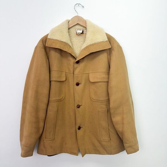 Pendleton Lobo Men’s Vintage 70s Rancher Tan Wool Sherpa Lined Sherpa Collar 4 B - Picture 1 of 16